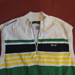 Men's Striped Sweater Vest - Green, Yellow, Black, White